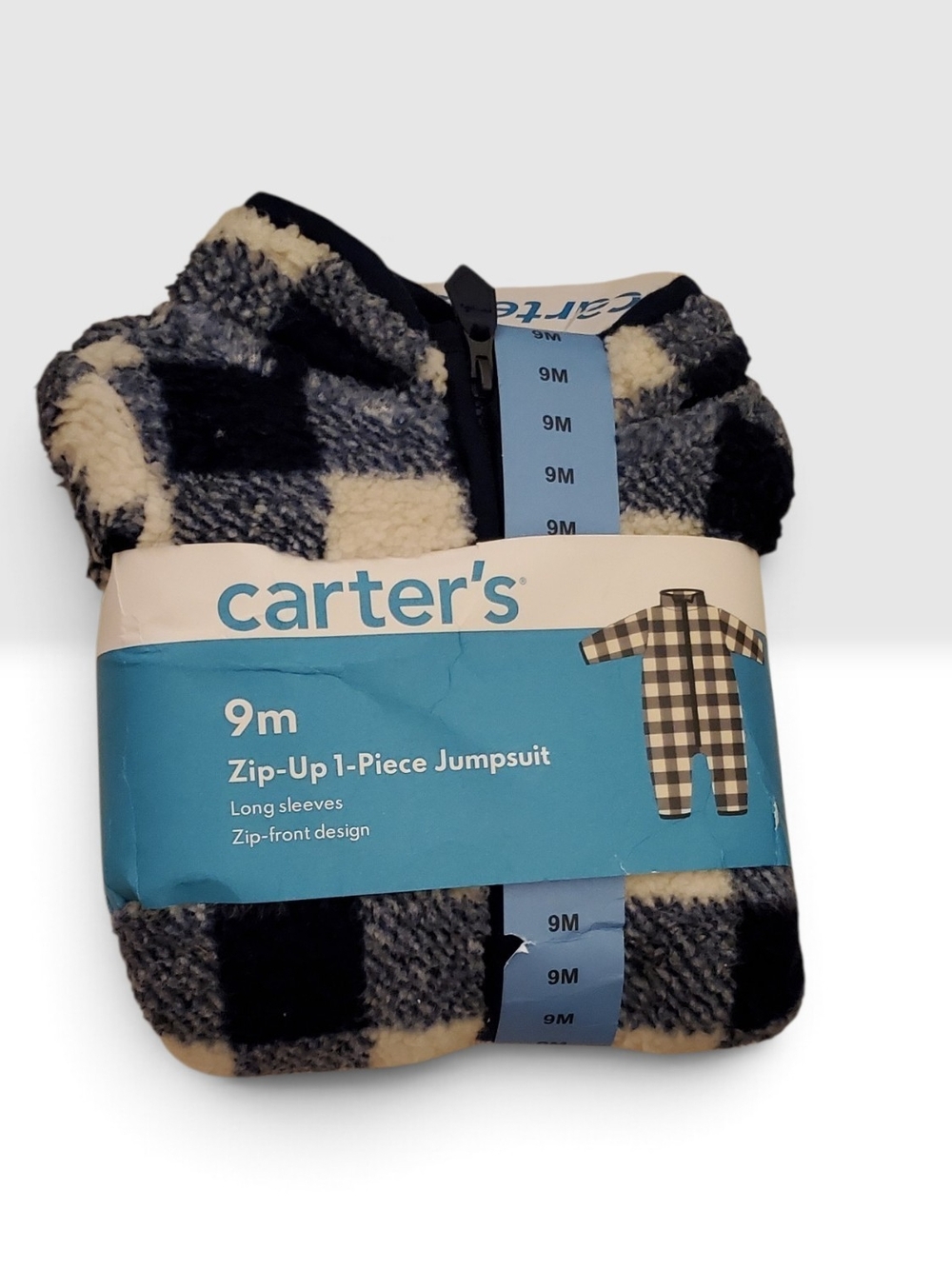 Carter's Navy and White Plaid Zip-Up 1-Piece Sleep Sack Pajamas